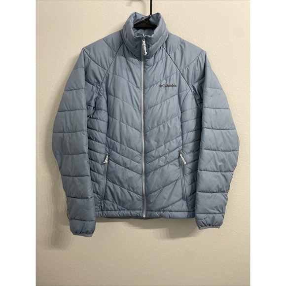 Columbia Puffer Jacket Womens Small Blue Full Zip Mock Neck Thermal Insulation - Picture 2 of 6